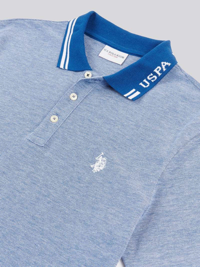 Mens Two Tone Pique Polo Shirt in Navy Peony