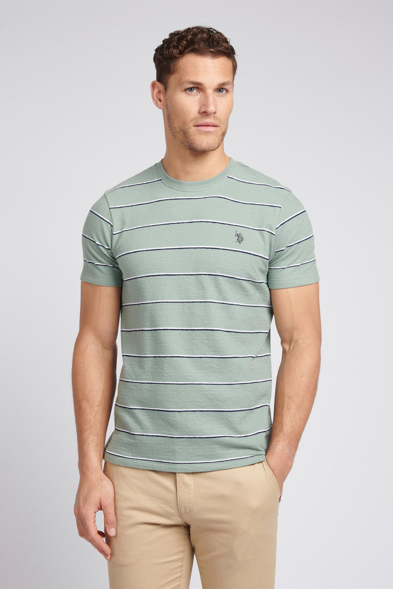 Mens Texture Stripe T-Shirt in Chinois Green