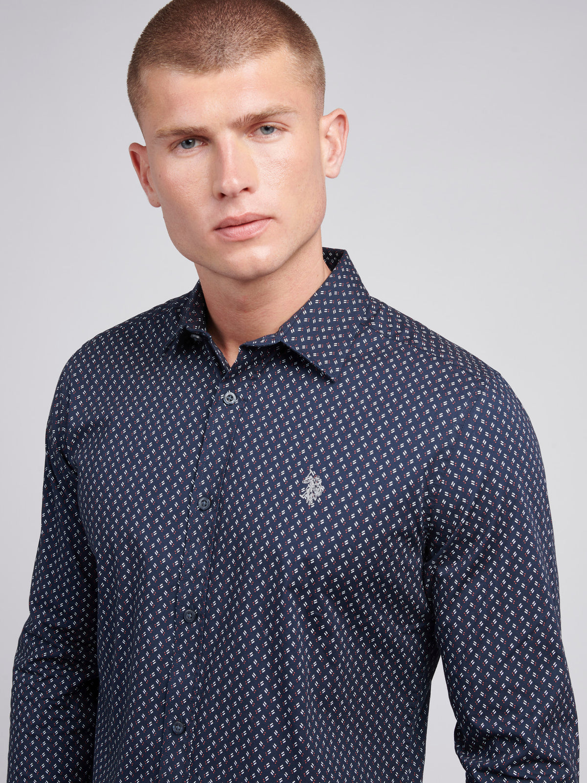 Mens Printed Shirt in Dark Sapphire Navy