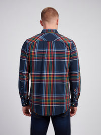 Mens Variation Check Cotton Twill Shirt in Dark Sapphire Navy