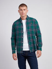 Mens Brushed Flannel Heavyweight Check Shirt in Rain Forest