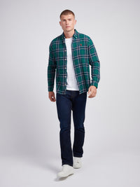 Mens Brushed Flannel Heavyweight Check Shirt in Rain Forest