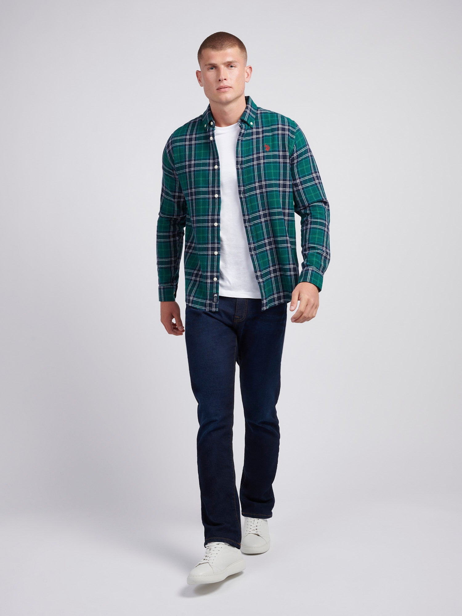 Mens Brushed Flannel Heavyweight Check Shirt in Rain Forest