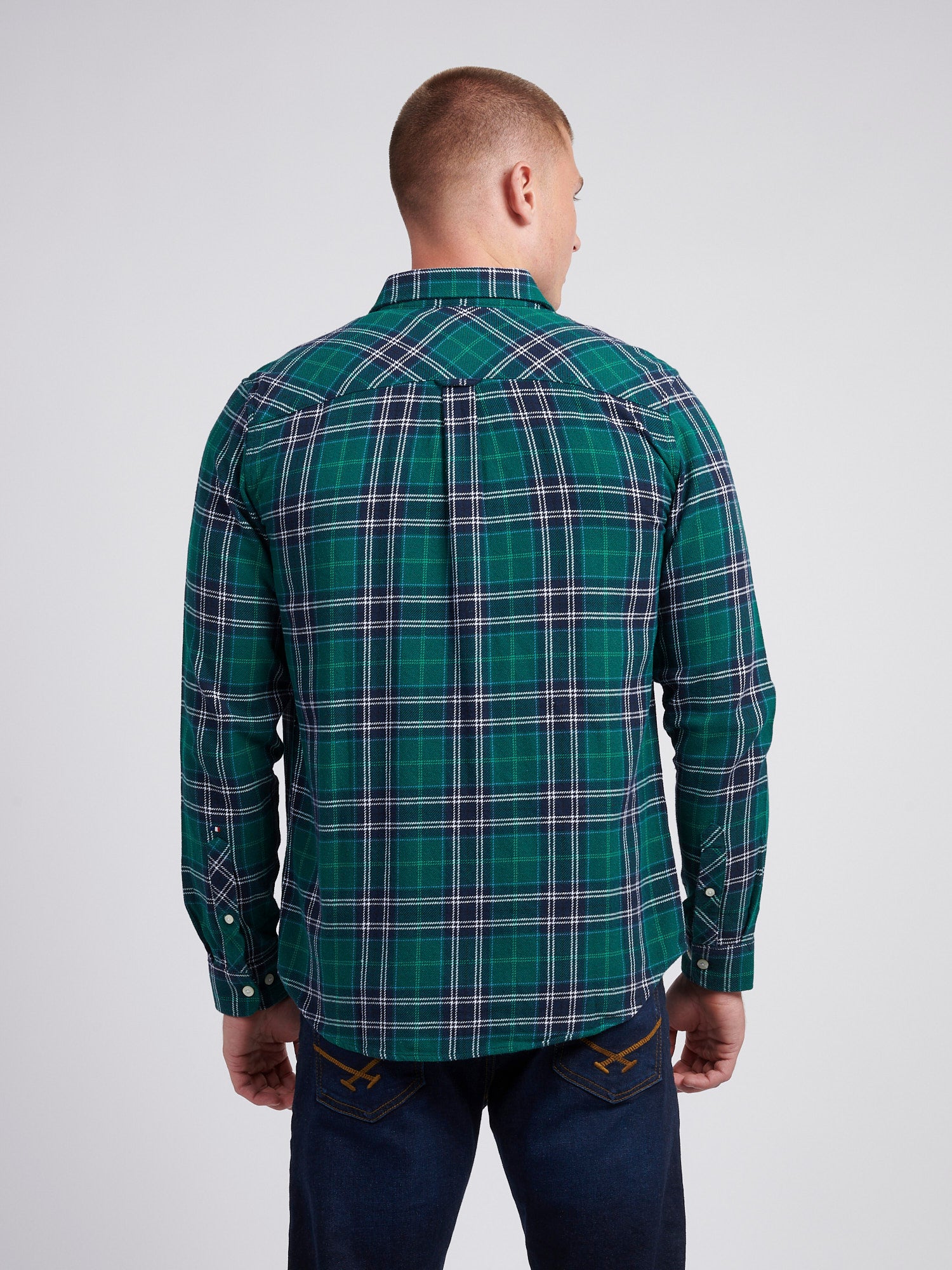 Mens Brushed Flannel Heavyweight Check Shirt in Rain Forest