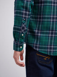 Mens Brushed Flannel Heavyweight Check Shirt in Rain Forest