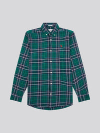 Mens Brushed Flannel Heavyweight Check Shirt in Rain Forest