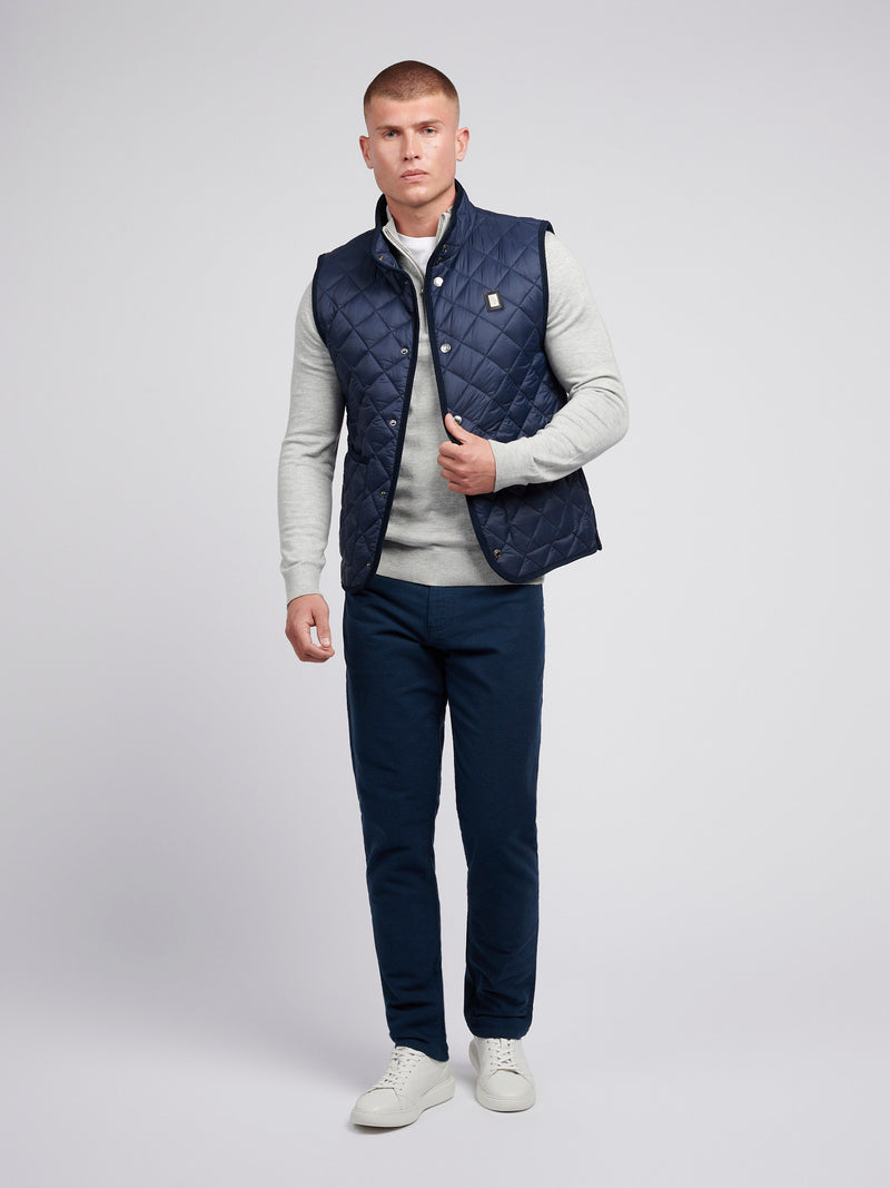 Mens Diamond Quilt Hacking Gilet in Dark Sapphire Navy