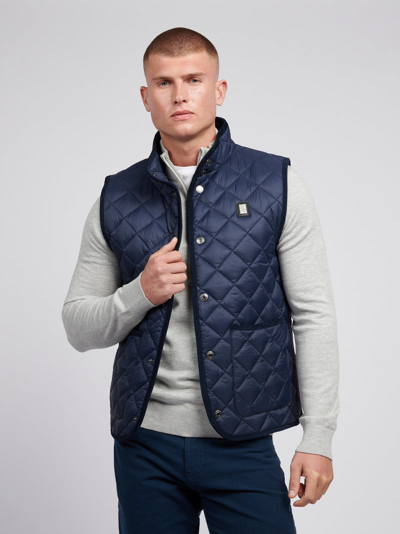 Mens Diamond Quilt Hacking Gilet in Dark Sapphire Navy