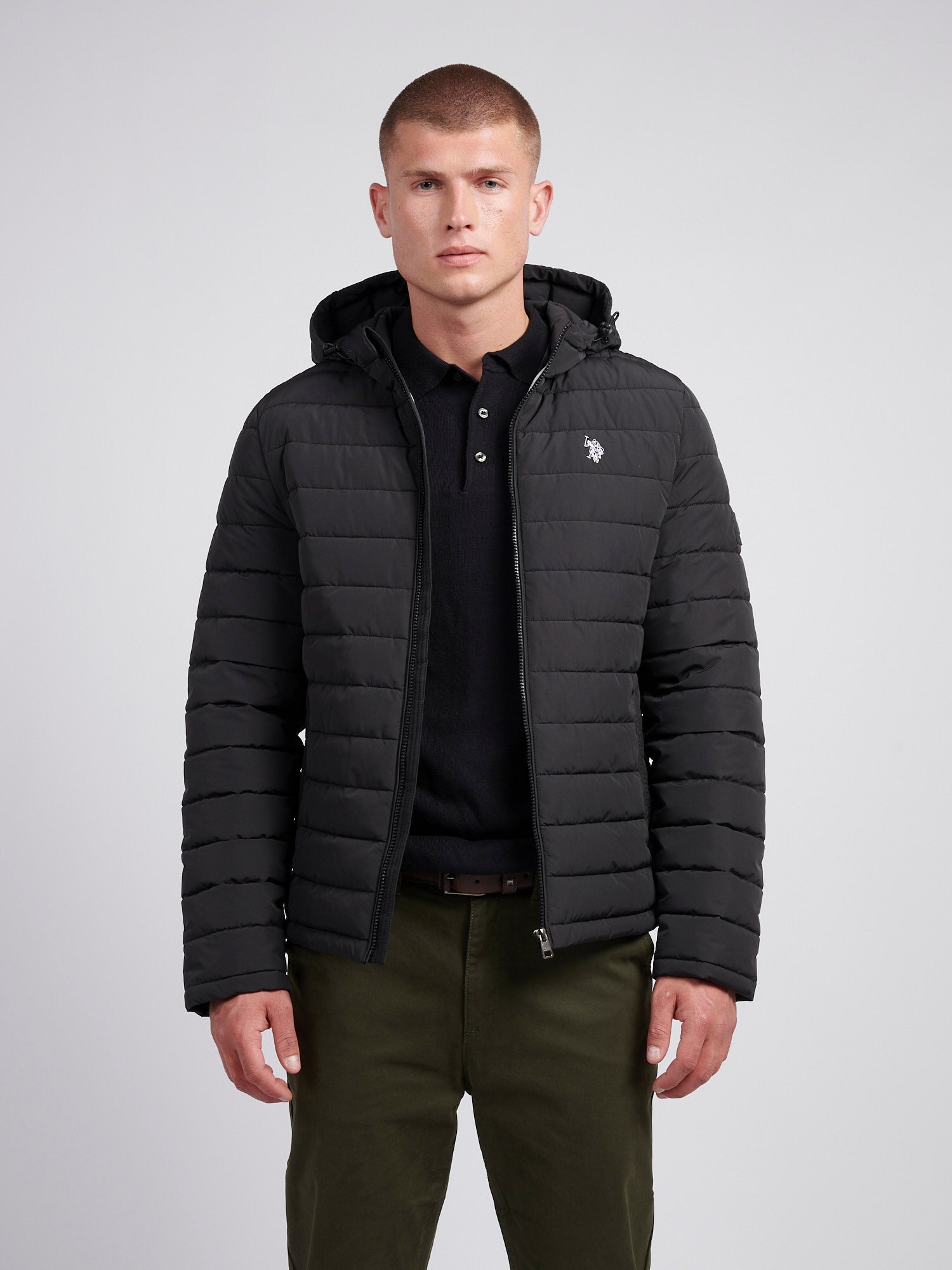 Black hooded puffa hotsell