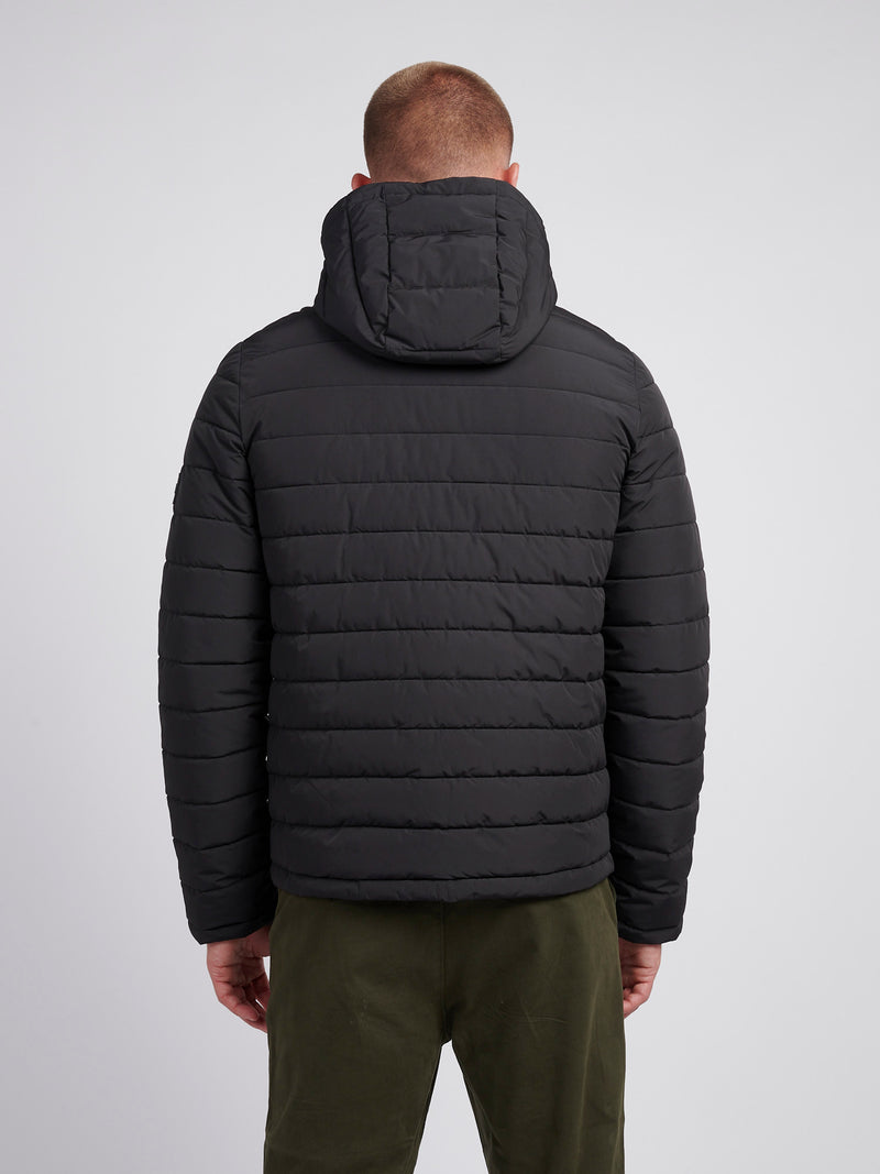 Mens Lightweight Quilt Hooded Puffer Jacket in Black