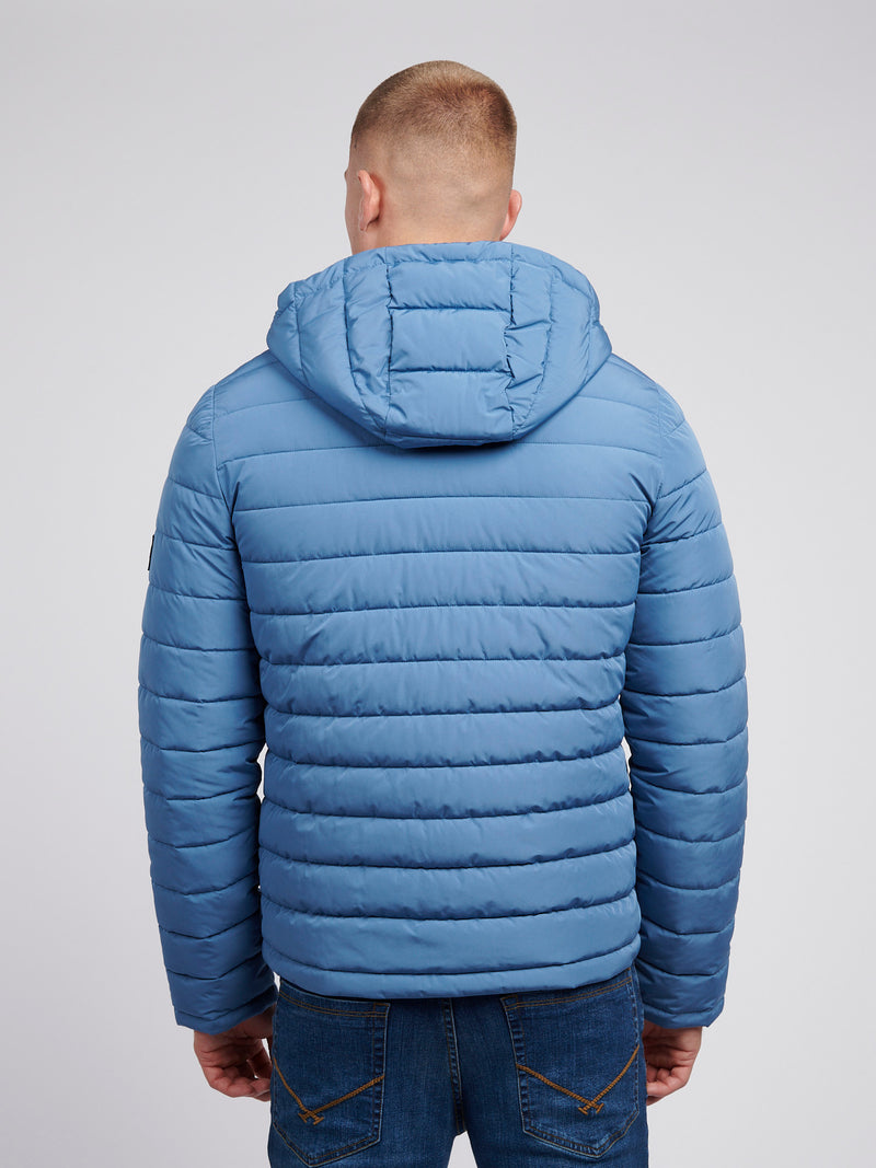 Mens Lightweight Quilt Hooded Puffer Jacket in Blue Horizon