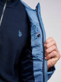 Mens Lightweight Quilt Hooded Puffer Jacket in Blue Horizon