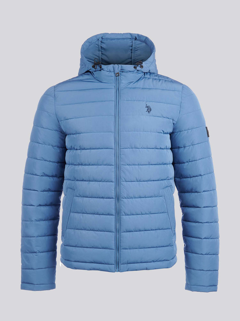 Mens Lightweight Quilt Hooded Puffer Jacket in Blue Horizon