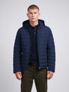 Mens Lightweight Quilt Hooded Puffer Jacket in Dark Sapphire Navy