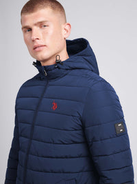 Mens Lightweight Quilt Hooded Puffer Jacket in Dark Sapphire Navy