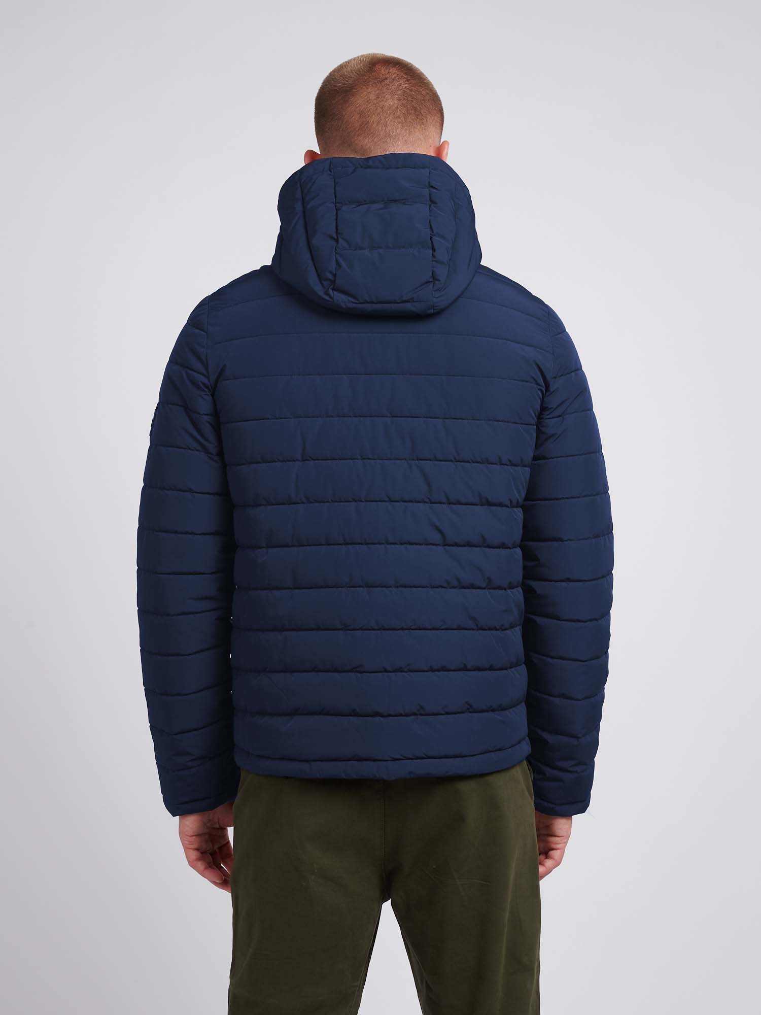 Mens Lightweight Quilt Hooded Puffer Jacket in Dark Sapphire Navy