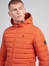 Mens Lightweight Quilt Hooded Puffer Jacket in Burnt Ochre