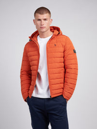 Mens Lightweight Quilt Hooded Puffer Jacket in Burnt Ochre