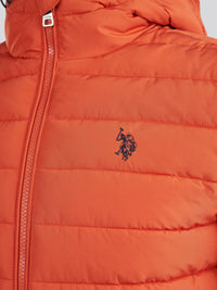 Mens Lightweight Quilt Hooded Puffer Jacket in Burnt Ochre