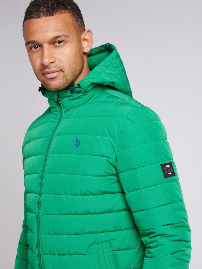 Mens Lightweight Quilt Hooded Puffer Jacket in Lush Meadow