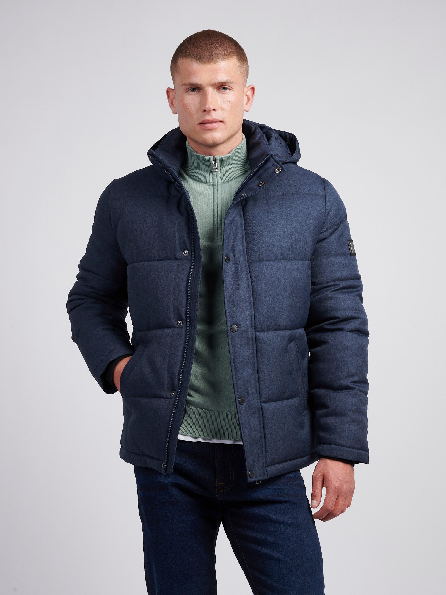 Mens blue puffer coat best sale