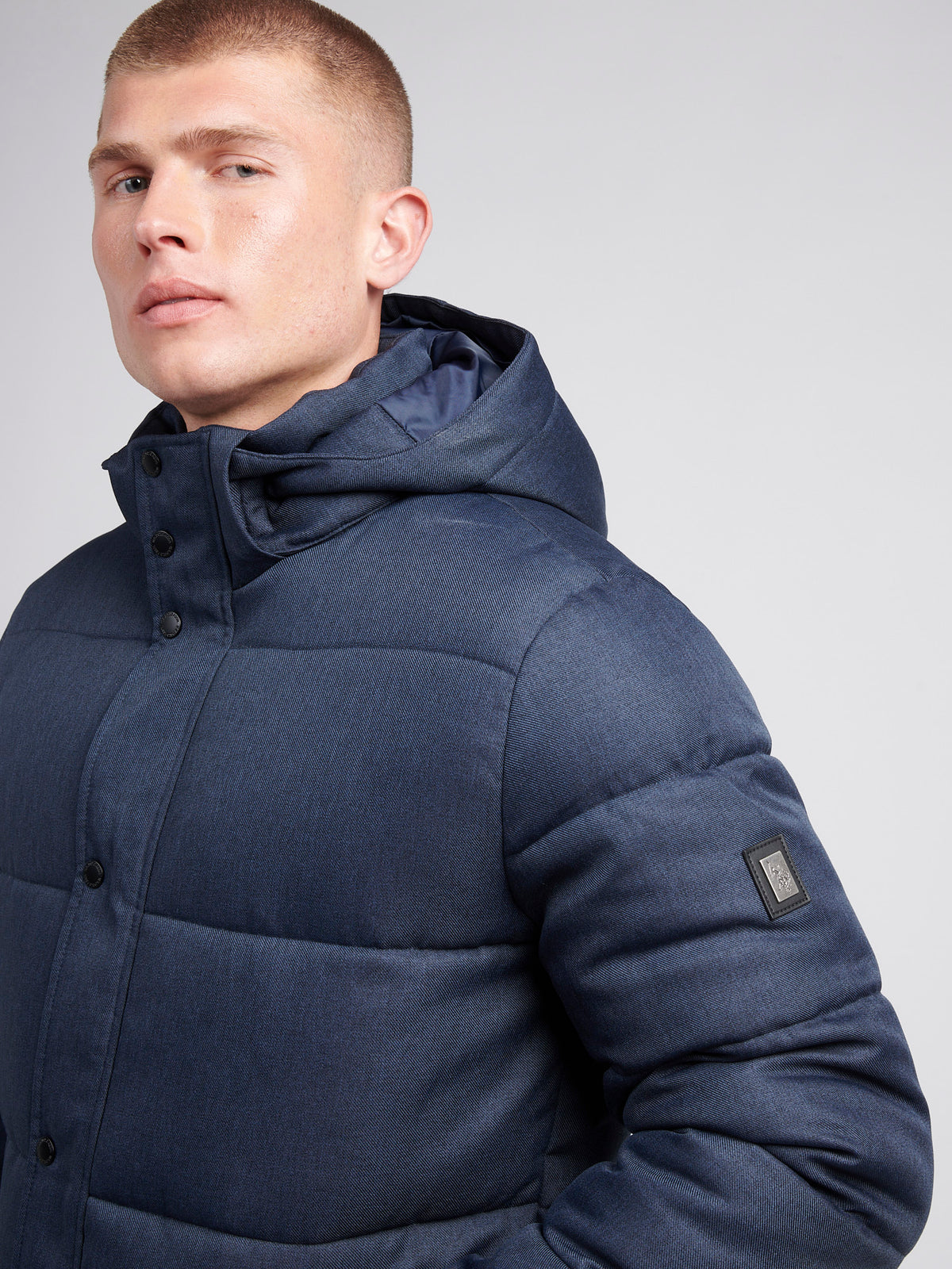 Mens Textured Winter Puffer Jacket in Dark Sapphire Navy