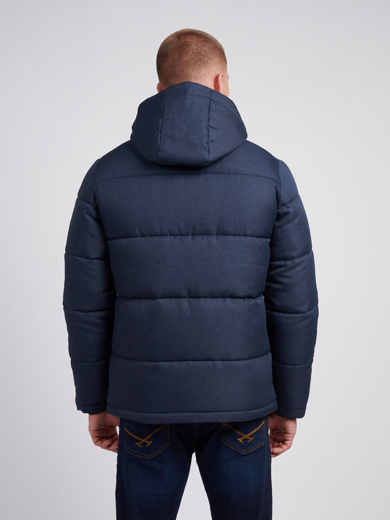 Mens Textured Winter Puffer Jacket in Dark Sapphire Navy