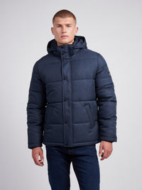 Mens Textured Winter Puffer Jacket in Dark Sapphire Navy