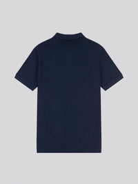 Mens Regular Fit Vertical Texture Polo Shirt in Dark Sapphire Navy / Moonlight Blue DHM