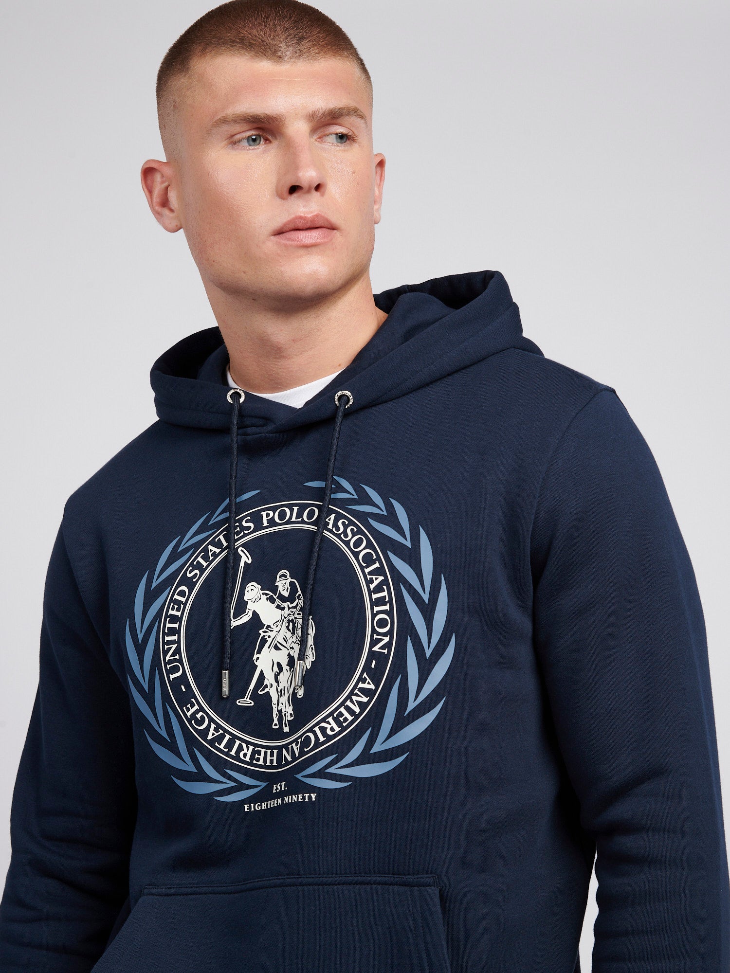 Mens Crest Graphic Hoodie in Dark Sapphire Navy