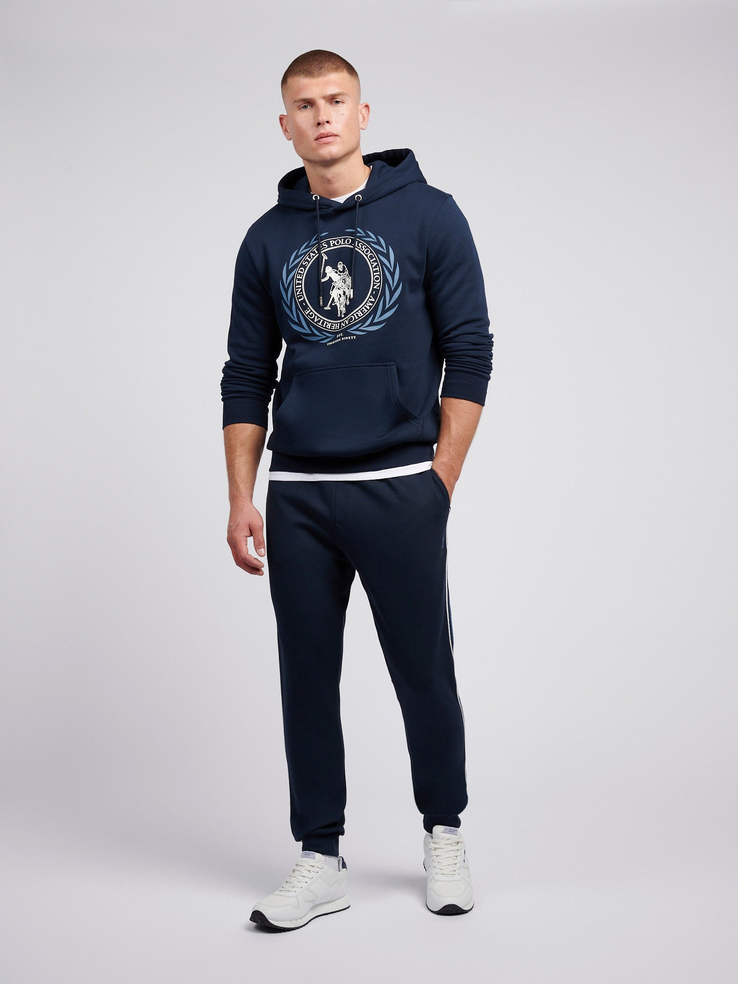 Mens Crest Graphic Hoodie in Dark Sapphire Navy