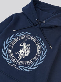 Mens Crest Graphic Hoodie in Dark Sapphire Navy