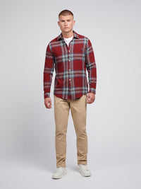 Mens Ombre Check Cotton Shirt in Tibetan Red