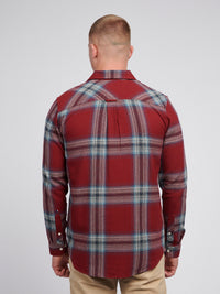 Mens Ombre Check Cotton Shirt in Tibetan Red