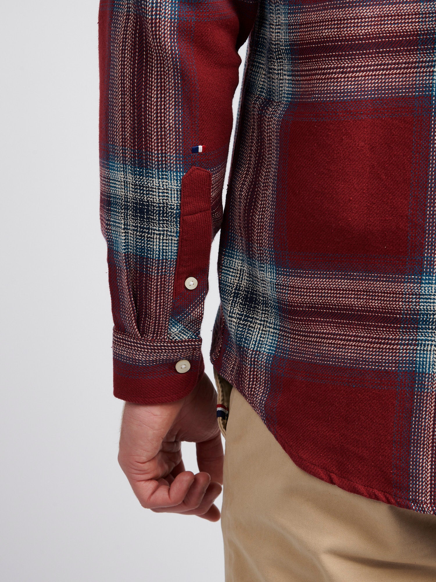 Mens Ombre Check Cotton Shirt in Tibetan Red