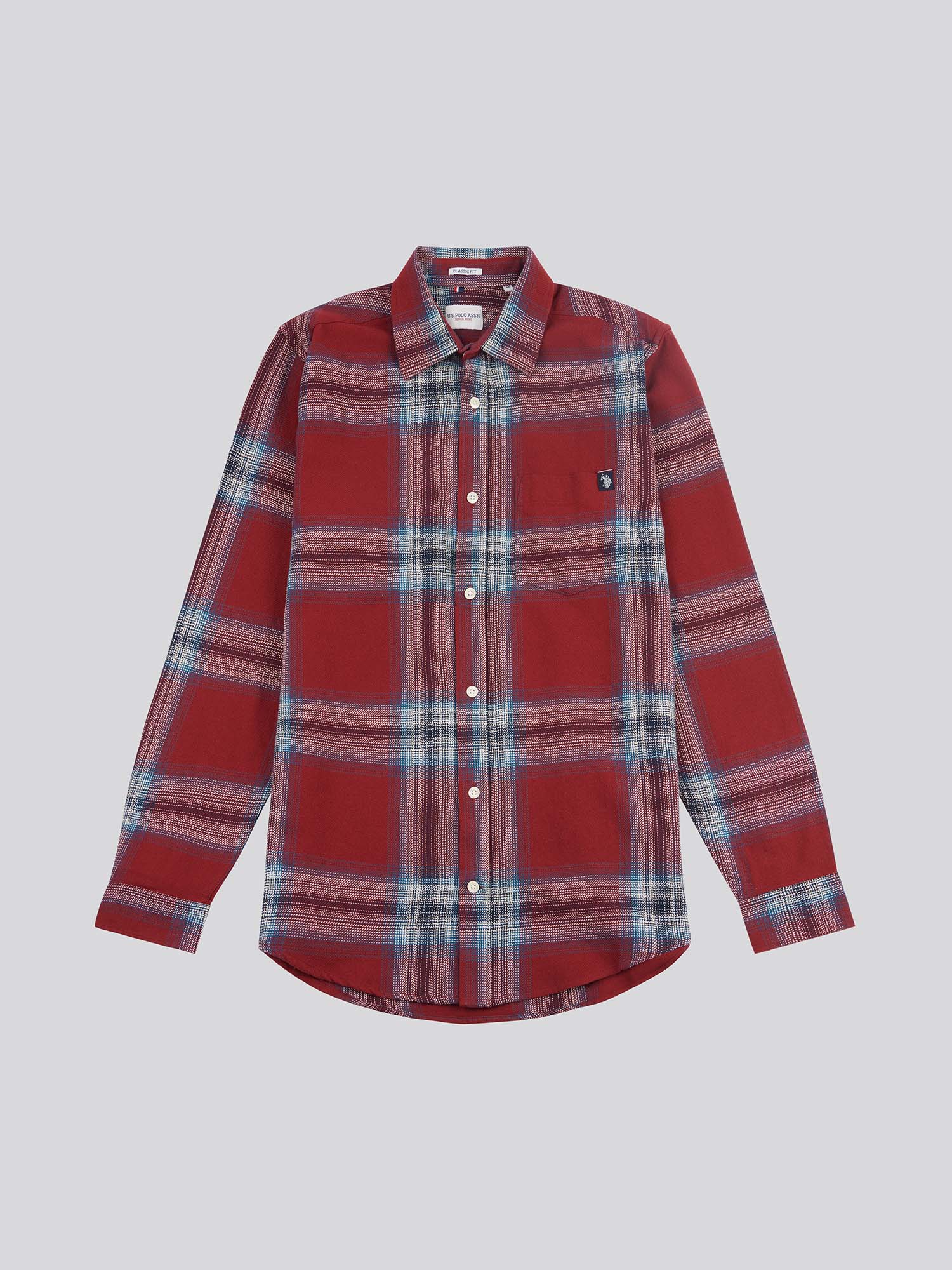 Mens Ombre Check Cotton Shirt in Tibetan Red