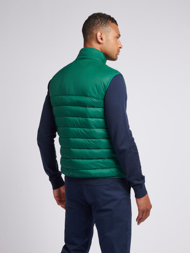 Mens Panelled Quilted Gilet in Rain Forest