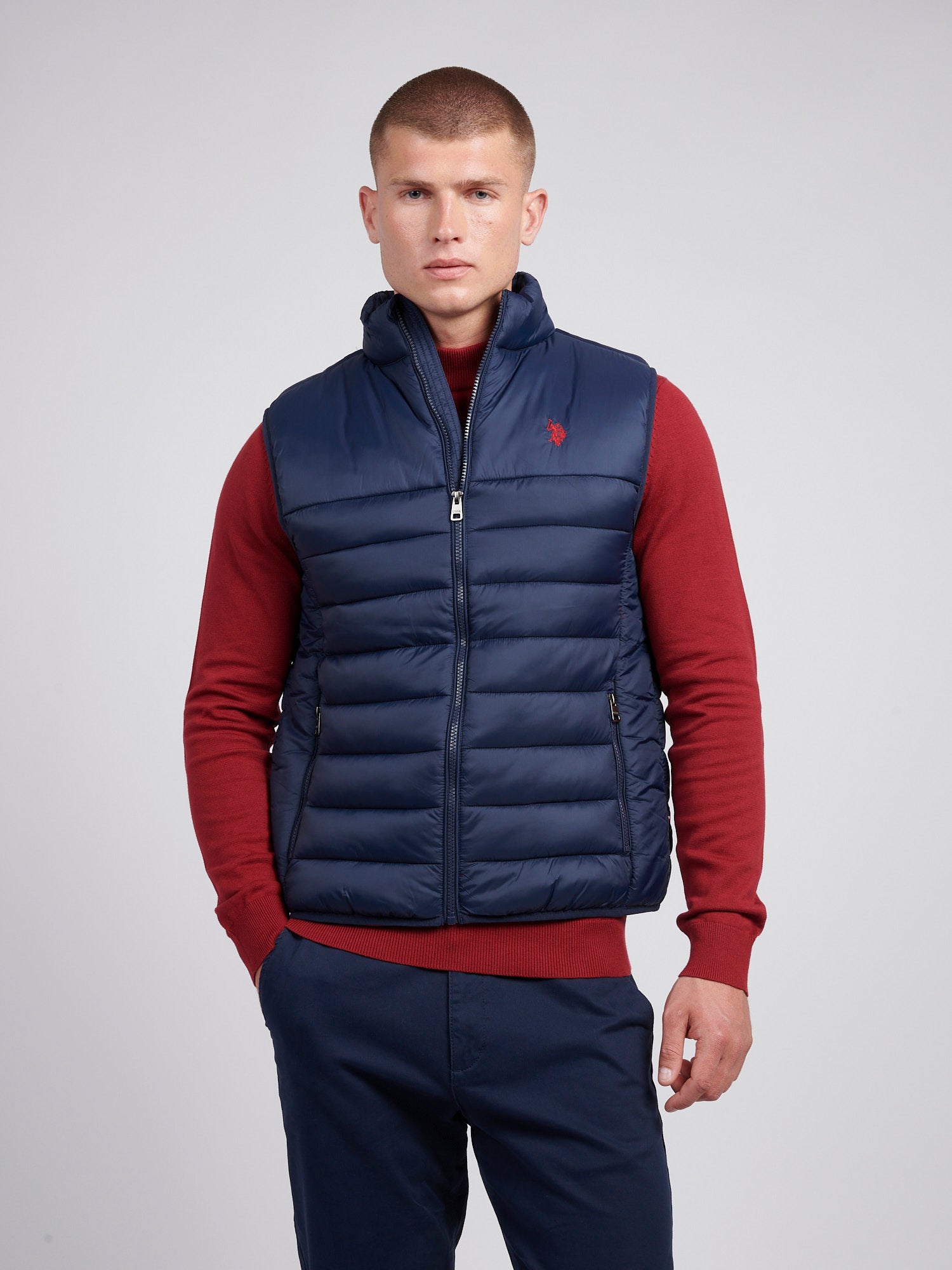 Mens Panelled Quilted Gilet in Dark Sapphire Navy / Haute Red DHM