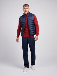 Mens Panelled Quilted Gilet in Dark Sapphire Navy / Haute Red DHM