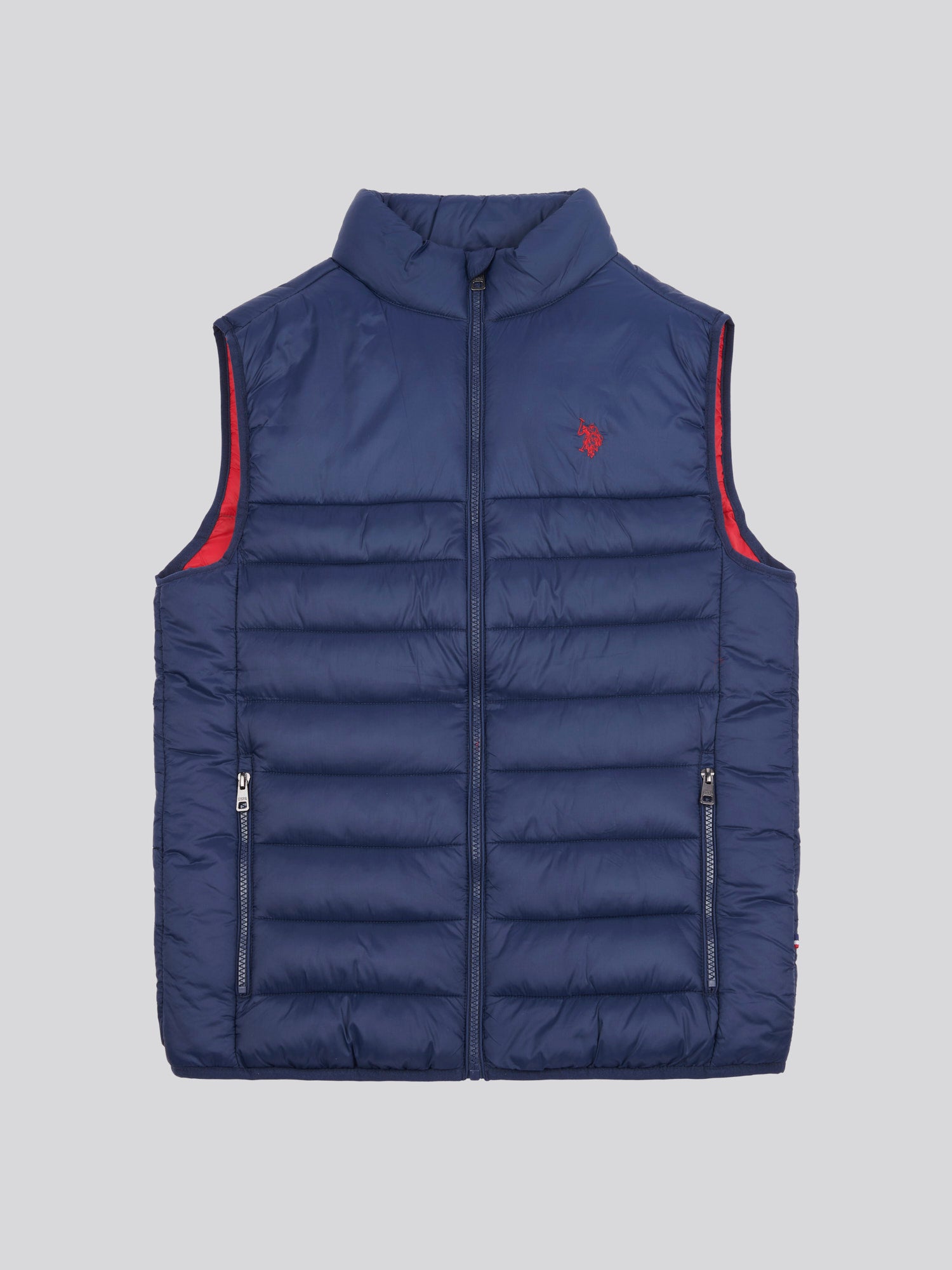 Mens Panelled Quilted Gilet in Dark Sapphire Navy / Haute Red DHM