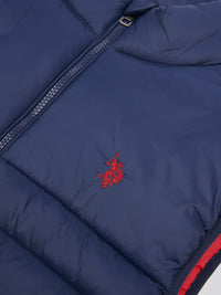 Mens Panelled Quilted Gilet in Dark Sapphire Navy / Haute Red DHM