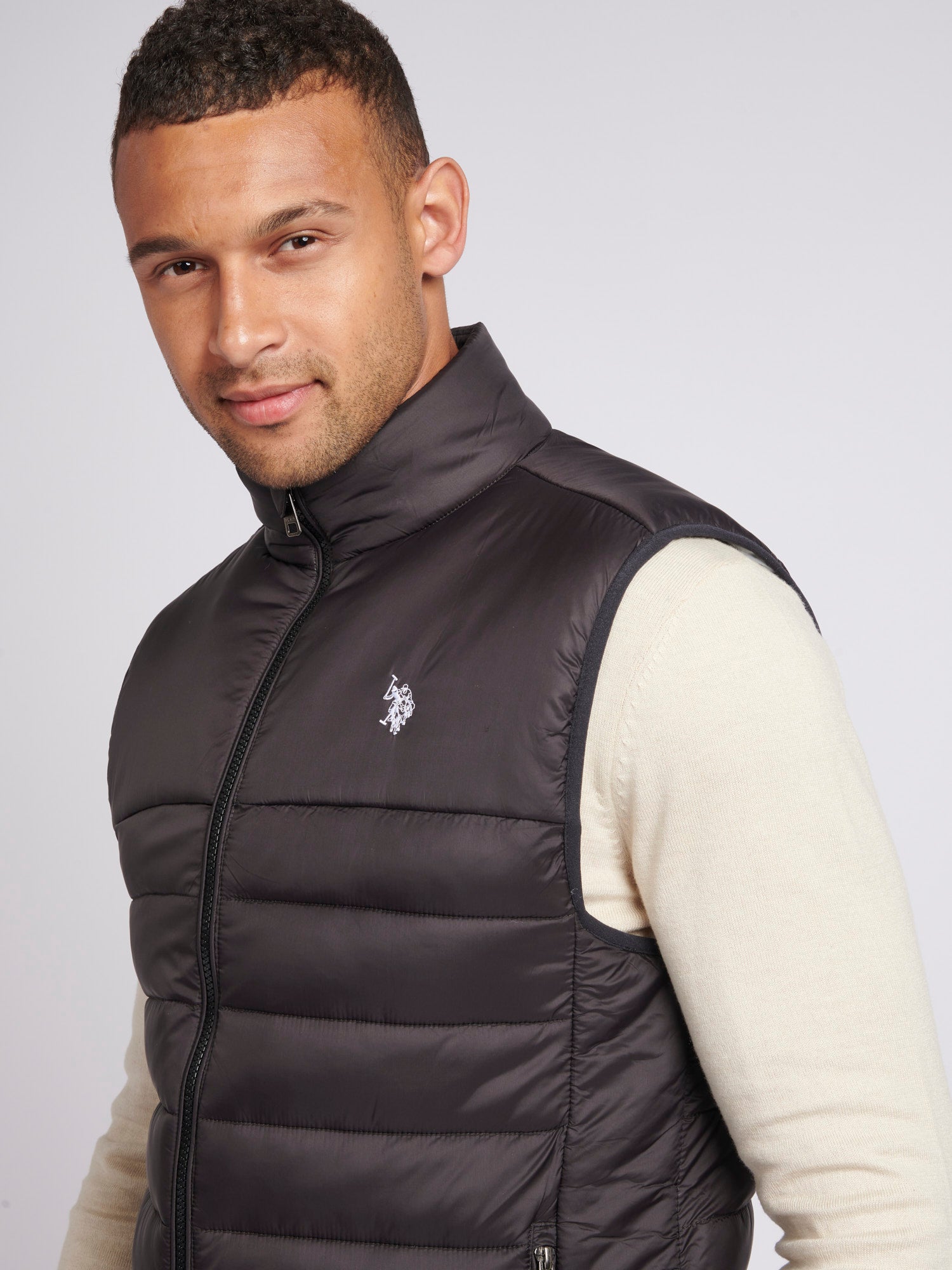 Mens Panelled Quilted Gilet in Black Bright White DHM