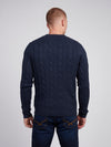 Mens Cable Knit Crew Neck in Dark Sapphire Navy / Moonlight Blue DHM