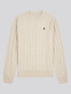 Mens Cable Knit Crew Neck in Birch Marl