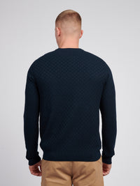 Mens Checkerboard Knit Crew Neck in Dark Sapphire Navy / Moonlight Blue DHM