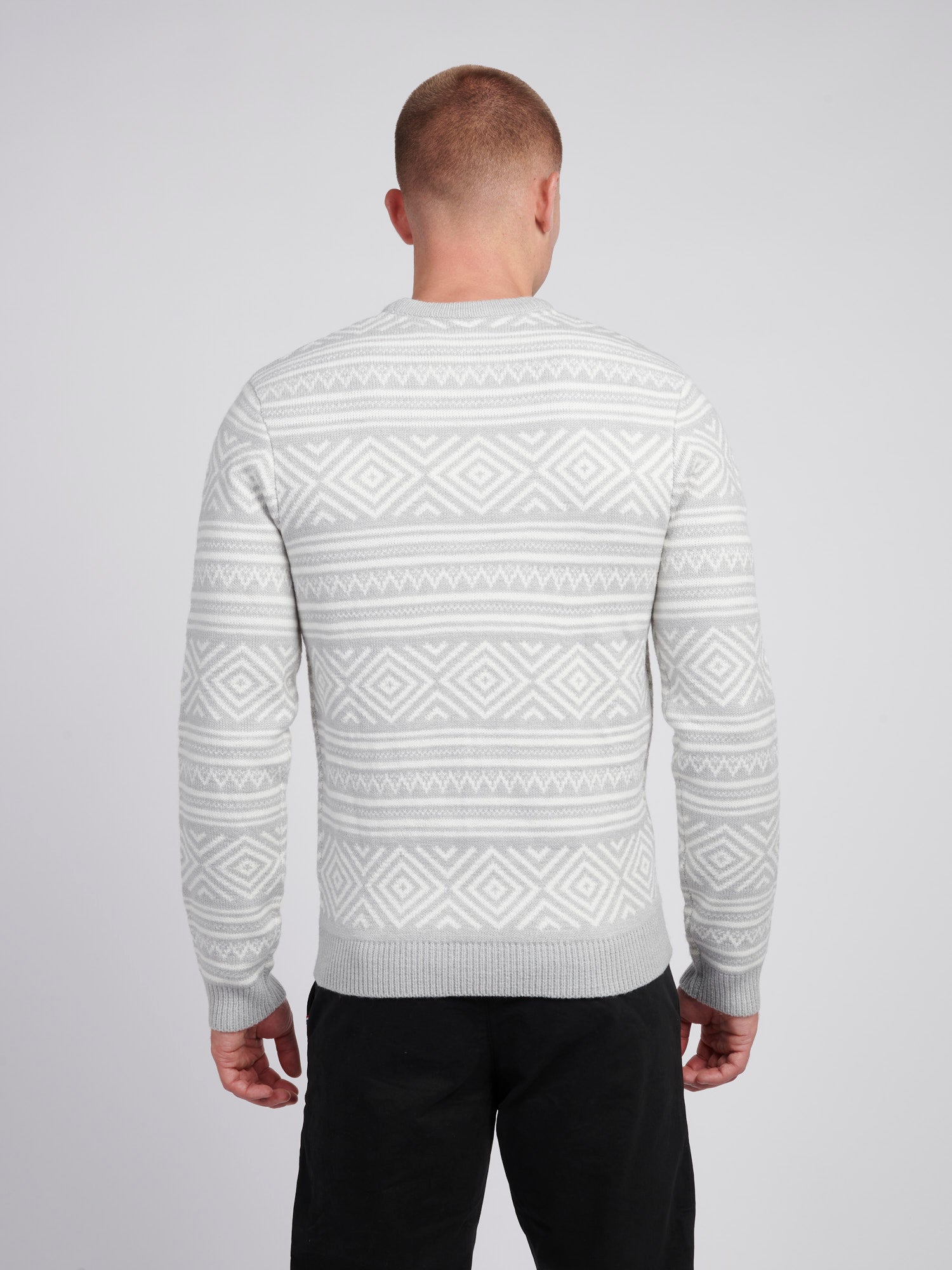 Mens Fairisle Crew Neck in Mid Grey Marl