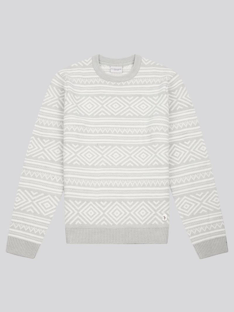 Mens Fairisle Crew Neck in Mid Grey Marl