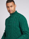 Mens Cable Knit Funnel Neck in Rain Forest