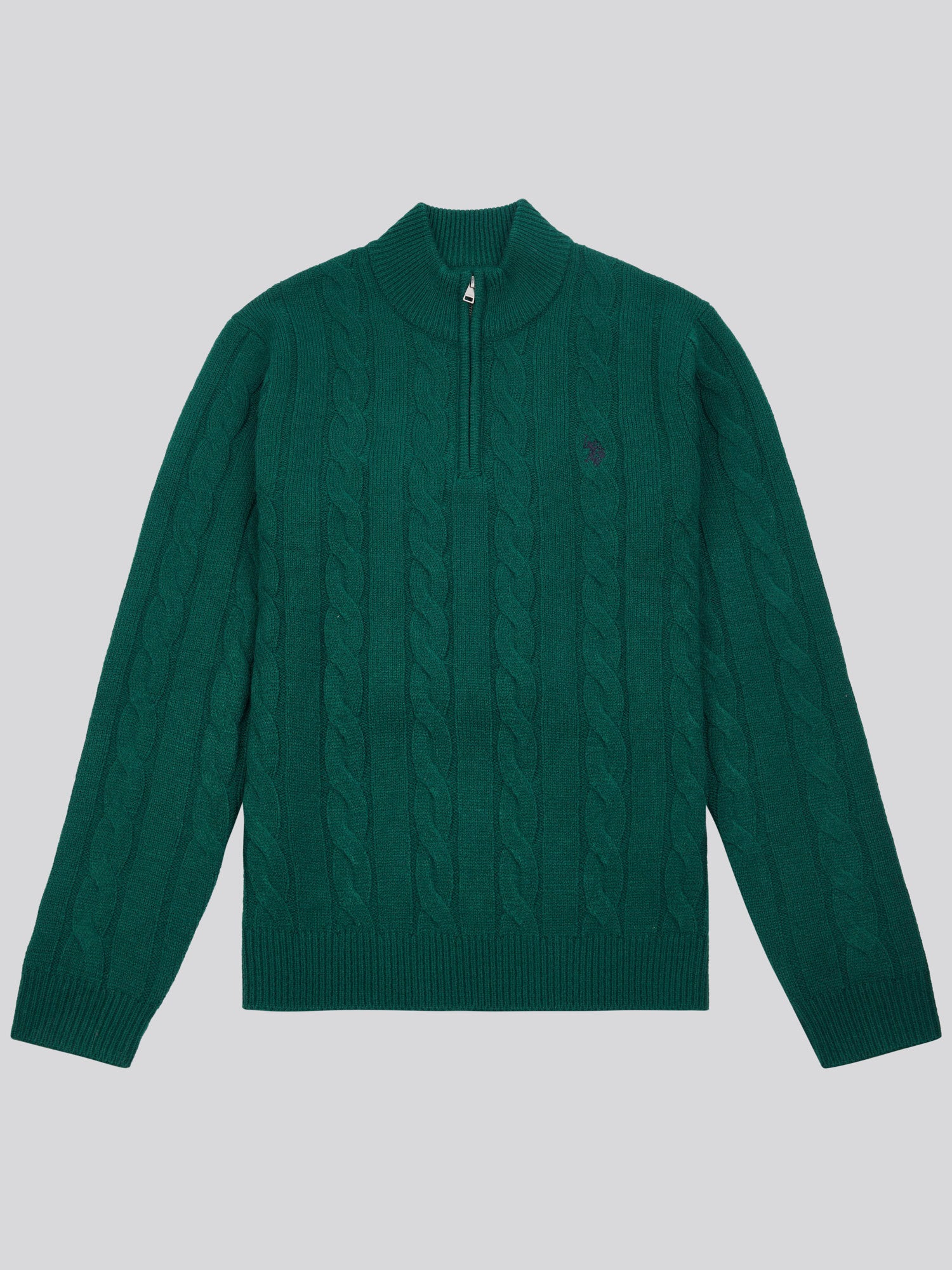 Mens Cable Knit Funnel Neck in Rain Forest