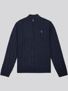 Mens Cable Knit Funnel Neck in Dark Sapphire Navy / Moonlight Blue DHM